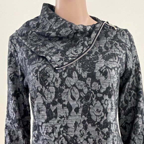 SNO SKINS Zip Neck Turtleneck Sweater Black Gray Jacquard Knit Size Small - Picture 3 of 8